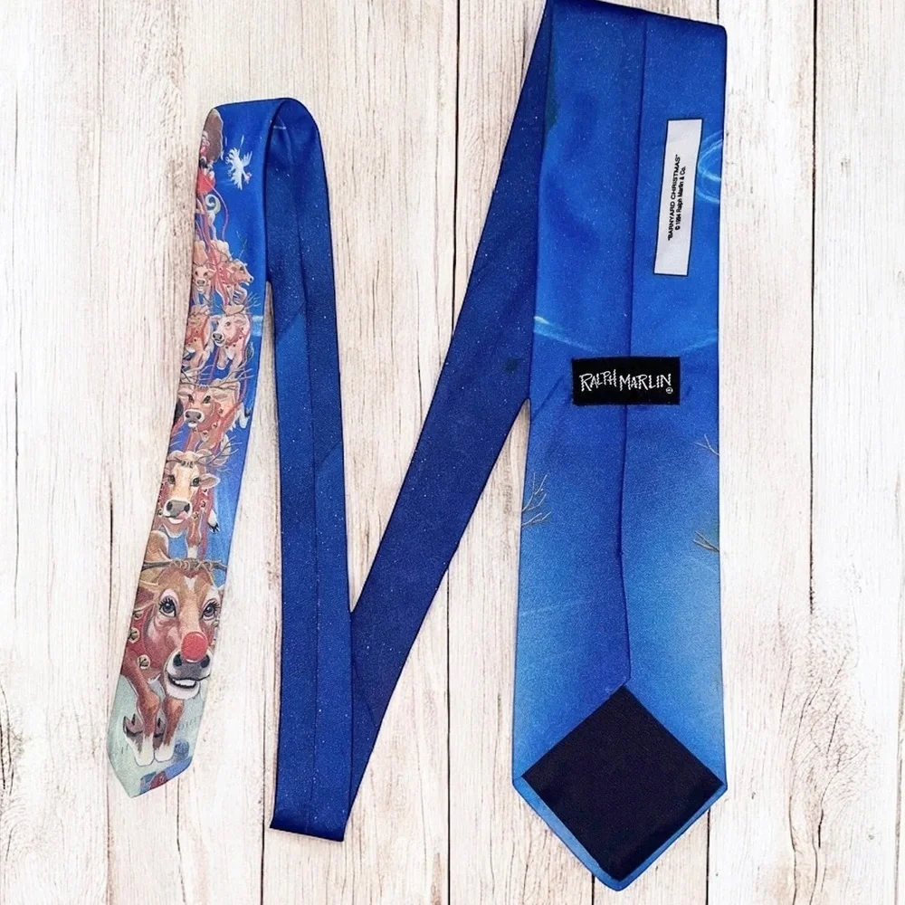 VTG Ralph Marlin Men’s Tie 1994 Barnyard Christmas Holiday Necktie